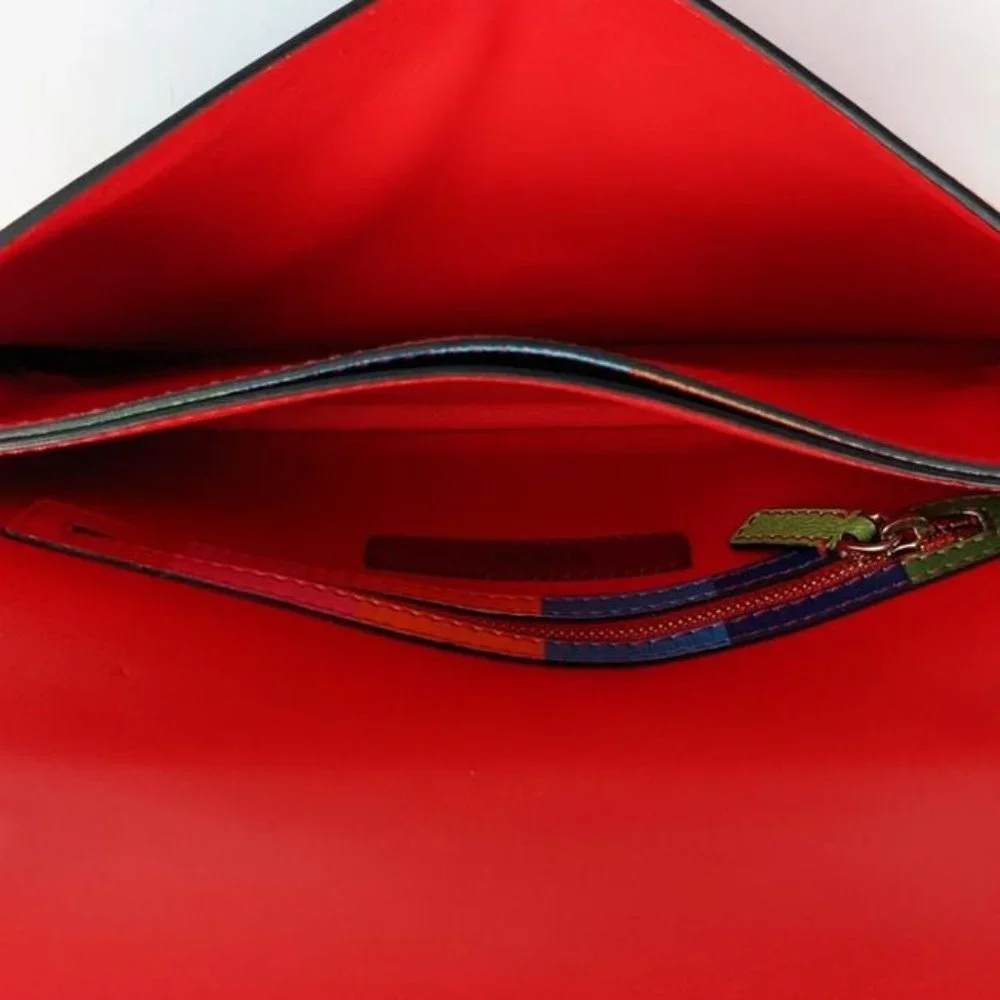 SOLD Valentino Foldover Large Rockstud Wristlet Rainbow 1973 Leather Clutch - Picture 3 of 8